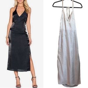 COPY - ASILIO - REVOLVE | SILVER Shimmer Homecoming Slip Dress V Neck Midi Low …